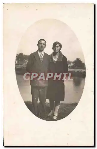 CARTE PHOTO Fantaisie - couple by lake - Cartes postales