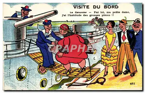 Cartes postales Illustrateur Militaria Visite du bord Le canonnier Bateau Marin Marine
