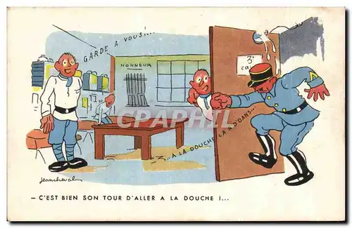 Cartes postales Illustrateur Militaria Humour Jean Cheval Garde a vous !