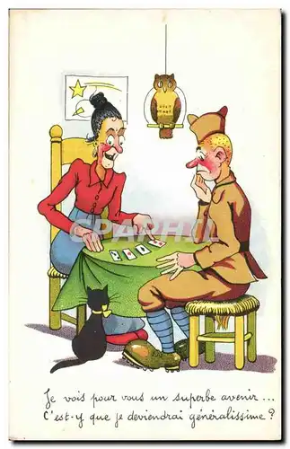 Ansichtskarte AK Illustrateur Militaria Humour Cartomancienne