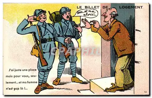 Ansichtskarte AK Illustrateur Militaria Humour Le billet de logement