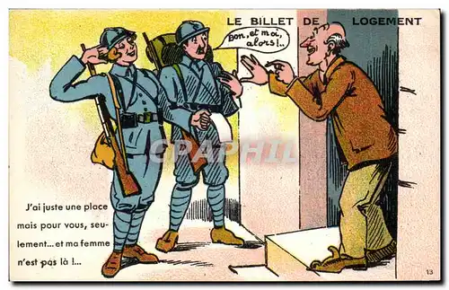 Cartes postales Illustrateur Militaria Humour Le billet de logement