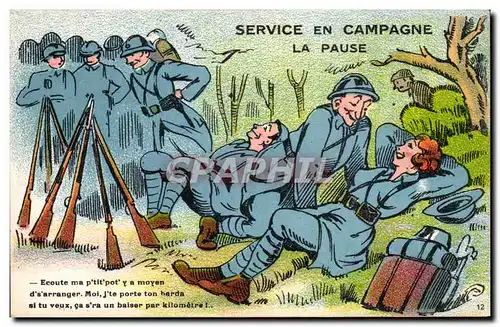 Cartes postales Illustrateur Militaria Humour Service en campagne La pause