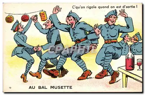 Ansichtskarte AK Illustrateur Militaria Humour Au bal musette