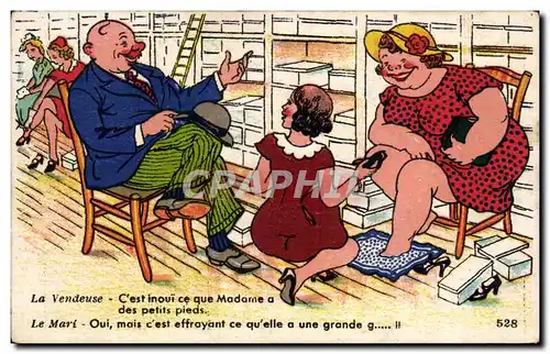 Cartes postales Fantaisie La vendeuse Chausseur Humour