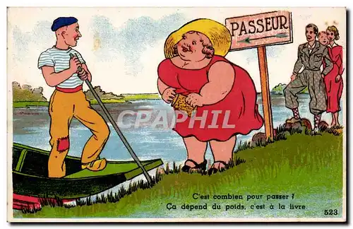 Cartes postales Fantaisie Humour Passeur C&#39est combien pour passer ? Ca depend du poids Femme forte