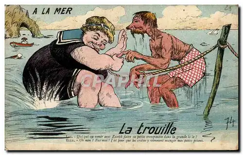 Ansichtskarte AK Fantaisie Humour Illustrateur A la mer La trouille