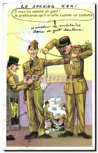 Cartes postales Fantaisie Illustrateur Humour Militaria Le smoking kaki