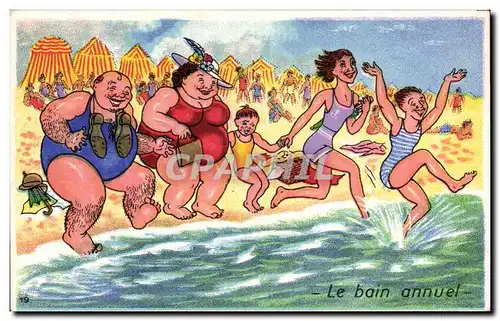Cartes postales Fantaisie Illustrateur Humour Le bain annuel Femmes fortes