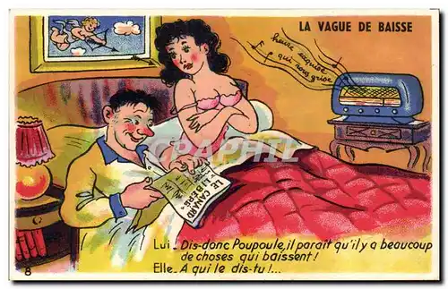 Cartes postales Fantaisie Illustrateur Humour La vague de baisse Radio