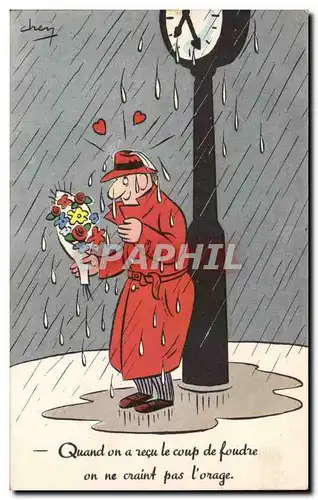 Cartes postales Fantaisie Illustrateur Humour Quand on a recu un coup de foudre on ne craint pas l&#39orage