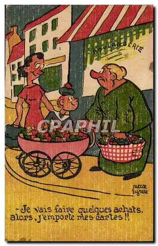 Cartes postales Fantaisie Illustrateur Humour Boulangerie Je vais faire quelques achats