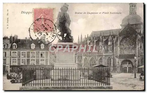 Cartes postales Dieppe Statue de Duquesne et place nationale