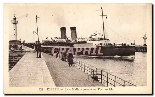 Cartes postales Dieppe Bateau Paquebot La Malle entrant au port