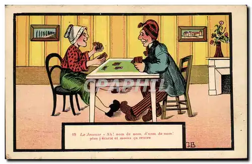 Cartes postales Fantaisie Illustrateur Humour La joueuse de cartes