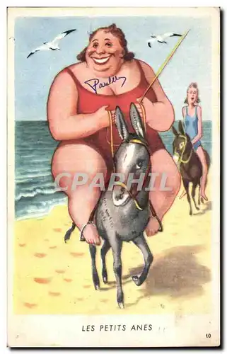 Cartes postales Fantaisie Humour Femme forte les petits anes Donkey