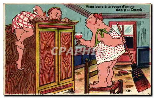 Humour - Illustration - Viens boire a la coupe d&#39amour - Cartes postales