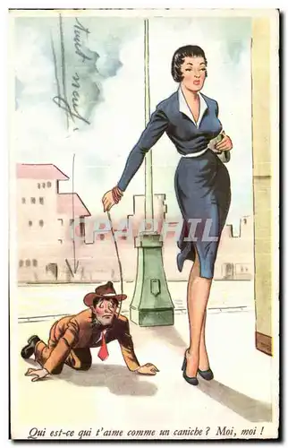 Humour - Illustration - Qui t&#39aime comme un caniche Chien Dog - Cartes postales
