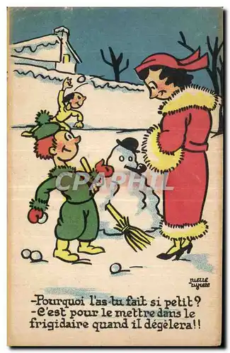 Fantaisie - Enfant - Humour - Illustration - hiver - neige - bonhomme de neige - Ansichtskarte AK
