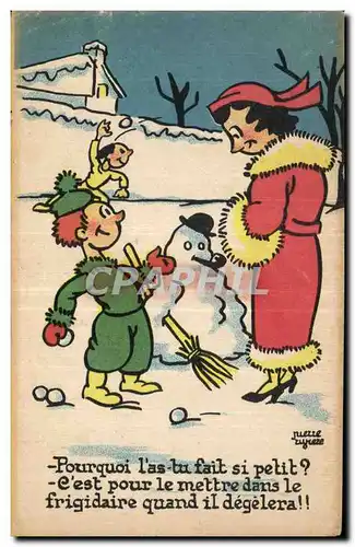 Fantaisie - Enfant - Humour - Illustration - hiver - neige - bonhomme de neige - Cartes postales