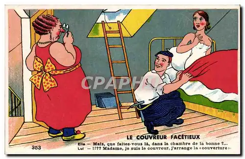 Humour - Illustration - Le Couvreur Facetieux - pin up - pinup - Cartes postales