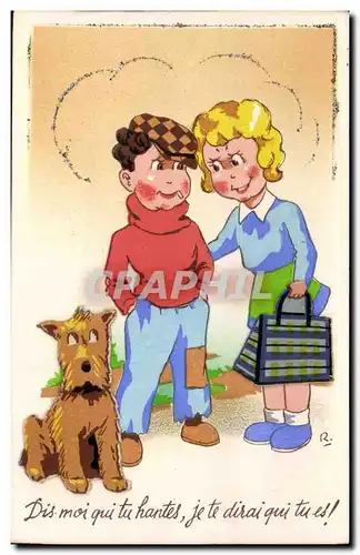 Fantaisie - Enfant - Illustration - Little boy with dog - chien (en relief) - Cartes postales