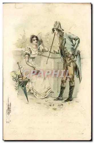 Fantaisie - Couple - Illustration Eventail - Cartes postales