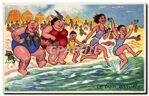 Humour - Illustration - swimming - bain - plage - beach - Ansichtskarte AK