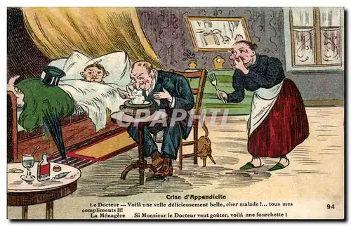 Humour - Illustration - Crise d&#39Appendicite Docteur Doctor Health Sante - Cartes postales
