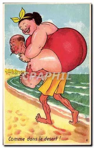 Humour - Illustration - swimming - bain - plage - beach - Comme dans le desert - Cartes postales
