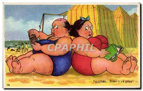 Humour - Illustration - swimming - bain - plage - beach - Fauches - Rien n&#39va plus - Cartes postales