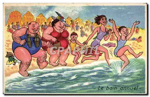 Cartes postales Fantaisie Humour Femme Le bain annuel