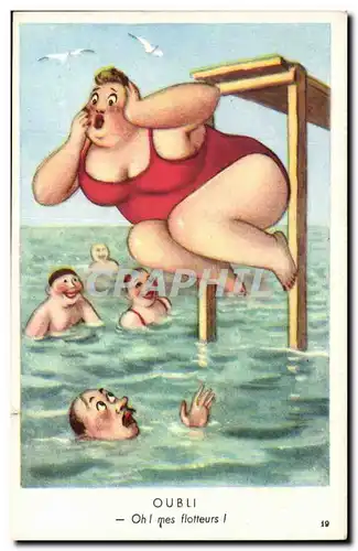 Cartes postales Fantaisie Humour Femme forte Oubli o mes flotteurs