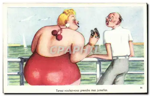 Cartes postales Fantaisie Humour Femme forte Tenez voulez vous prendre mes jumelles