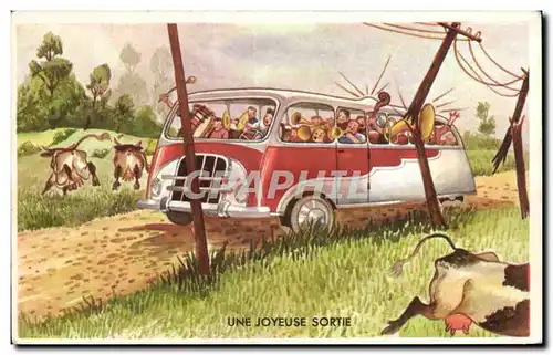 Cartes postales Fantaisie Humour Une joyeuse sortie Vaches