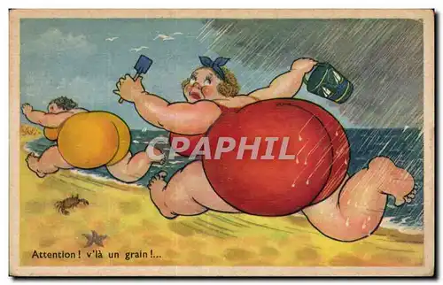 Cartes postales Humour Fantaisie Femme forte Attention