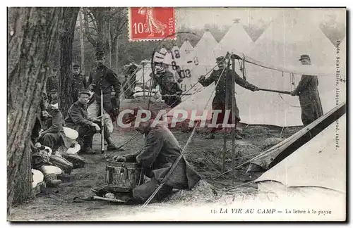 Cartes postales CARTE PHOTO Militaria Soldats Poilus Regiment La vie au camp La lettre a la payse