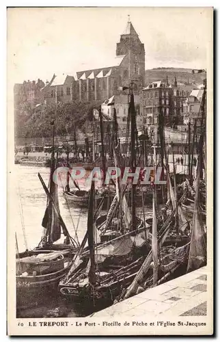 Cartes postales Le Treport Le port La flotille de peche et l&#39eglise St Jacques