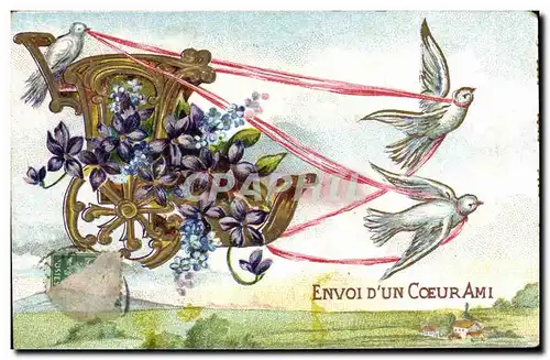 Cartes postales Fantaisie Colombes Fleurs