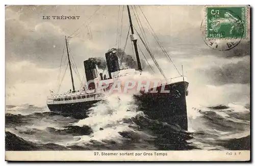 Ansichtskarte AK Le Treport Steamer sortant par gros temps
