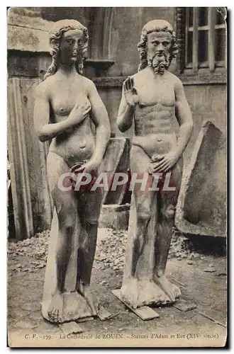 Ansichtskarte AK Rouen La cathedrale Statues d&#39Adam et Eve