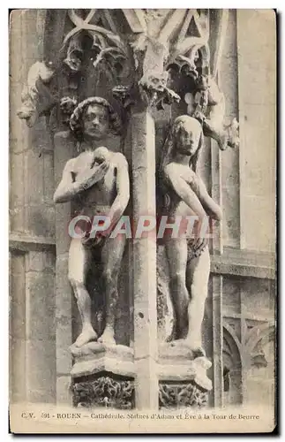 Ansichtskarte AK Rouen Cathedrale Statues d&#39Adam et Eve a la tour du beurre