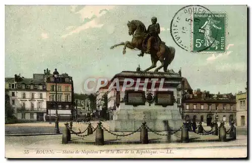 Cartes postales Rouen Statue de Napoleon 1er et la rue de la Republique