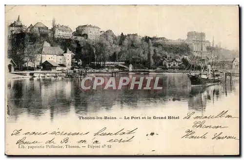 Cartes postales Thonon les Bains Le port et le grand hotel