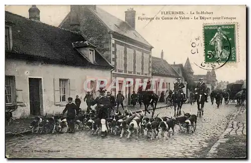 Cartes postales Fleurines La St Hubert Equipage du Comte de Valon Le depart pour l&#39attaque Chasse Hunting