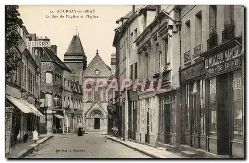 Cartes postales Gournay en Bray La rue de l&#39eglise et l&#39eglise