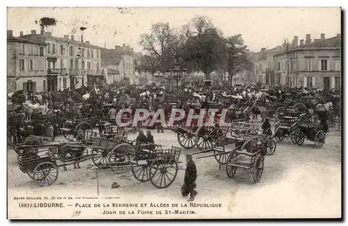 Cartes postales Libourne Place de la Verrerie et allees de la Republique Jour de la foire de St MArtin