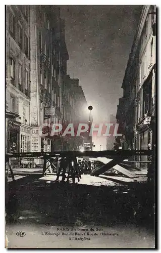 Cartes postales Paris a 9 heures du soir L'eclairage Rue du Bac et rue de l'universite a l'accetylene C