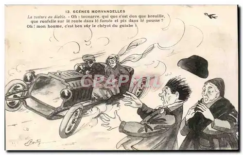 Cartes postales Scenes morvandelles Automobile La voiture au diable