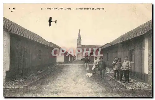 Cartes postales Militaria Camp d'Avord Baraquements et chapelle Avion Plane